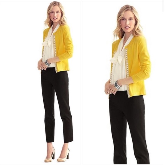 Banana Republic Sweaters - Banana Republic - Beaded Front Yellow Cardigan